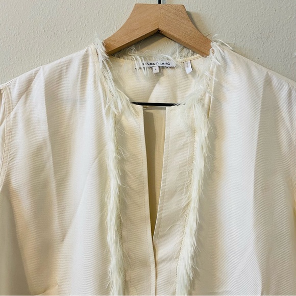 Helmut Lang Feather Fringe Twill Ecru Silk Blouse with feather trim size small - Picture 5 of 7